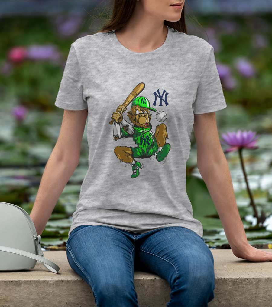 New York Yankees Home Run Monkey Swing With Logo And Baseball T-Shirt