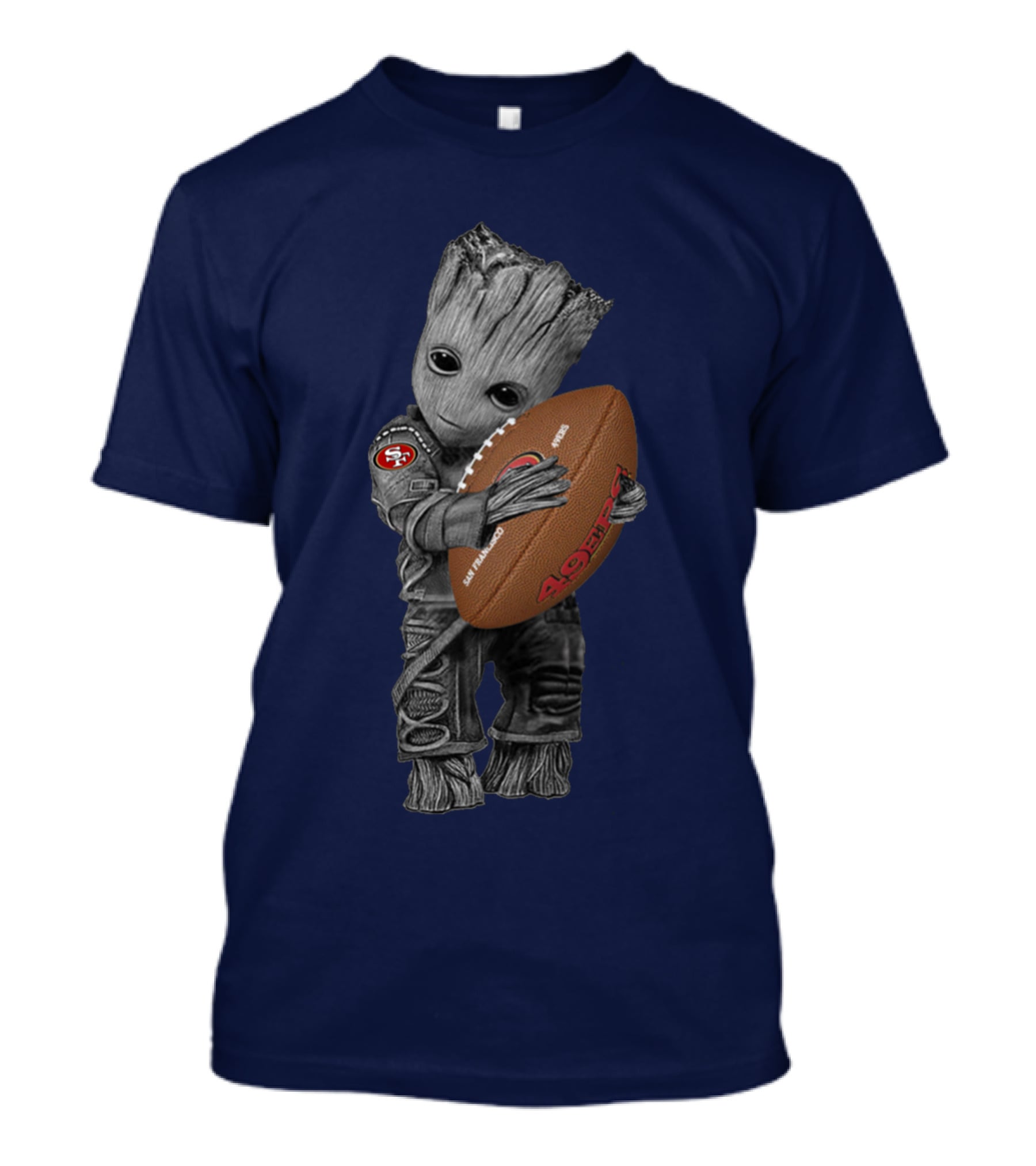 49ers Baby Groot Holding Football Nfl Crossover T-Shirt