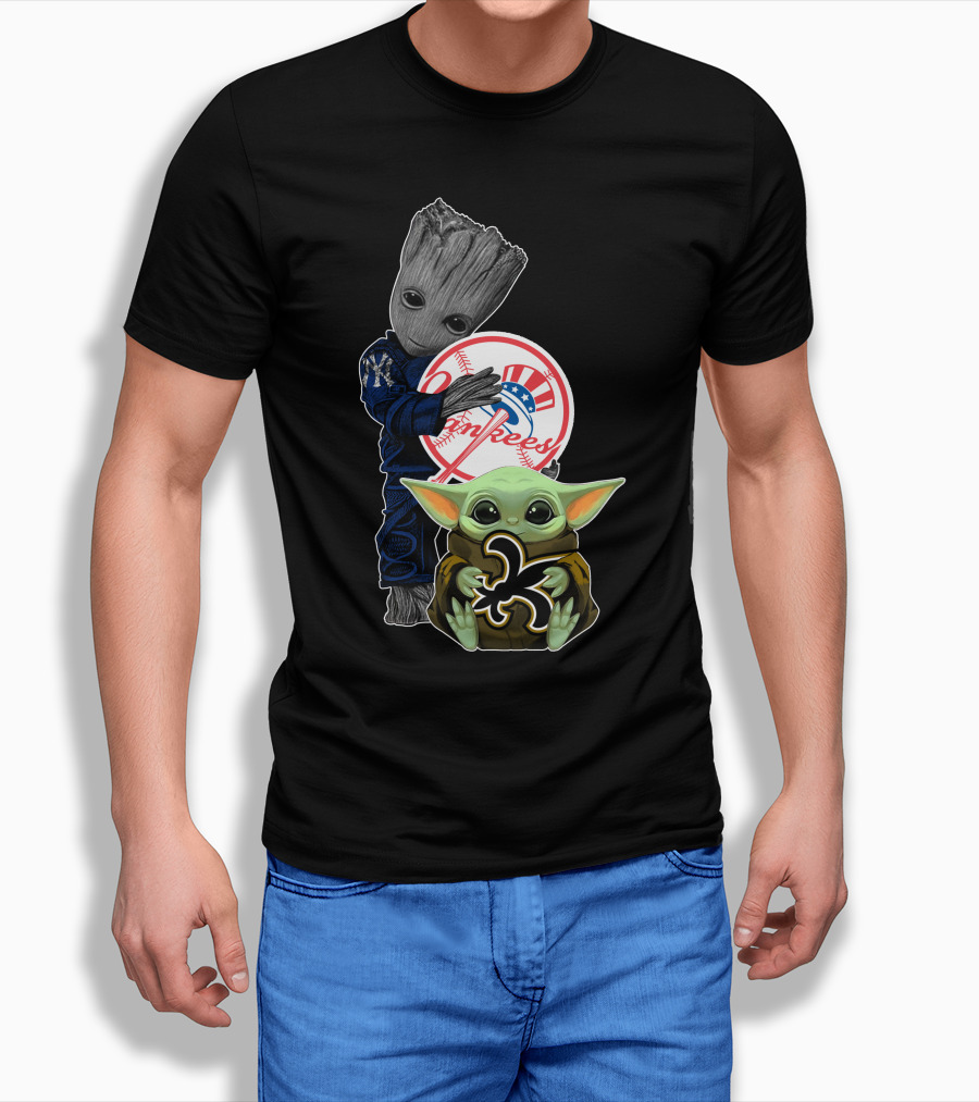 Yankees Groot Holding Baseball Saints Baby Yoda T-Shirt