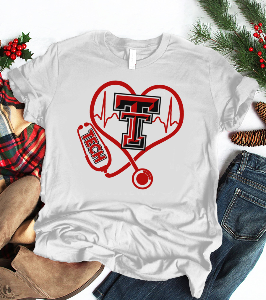 Texas Tech Nurse Heart Stethoscope Love T-Shirt