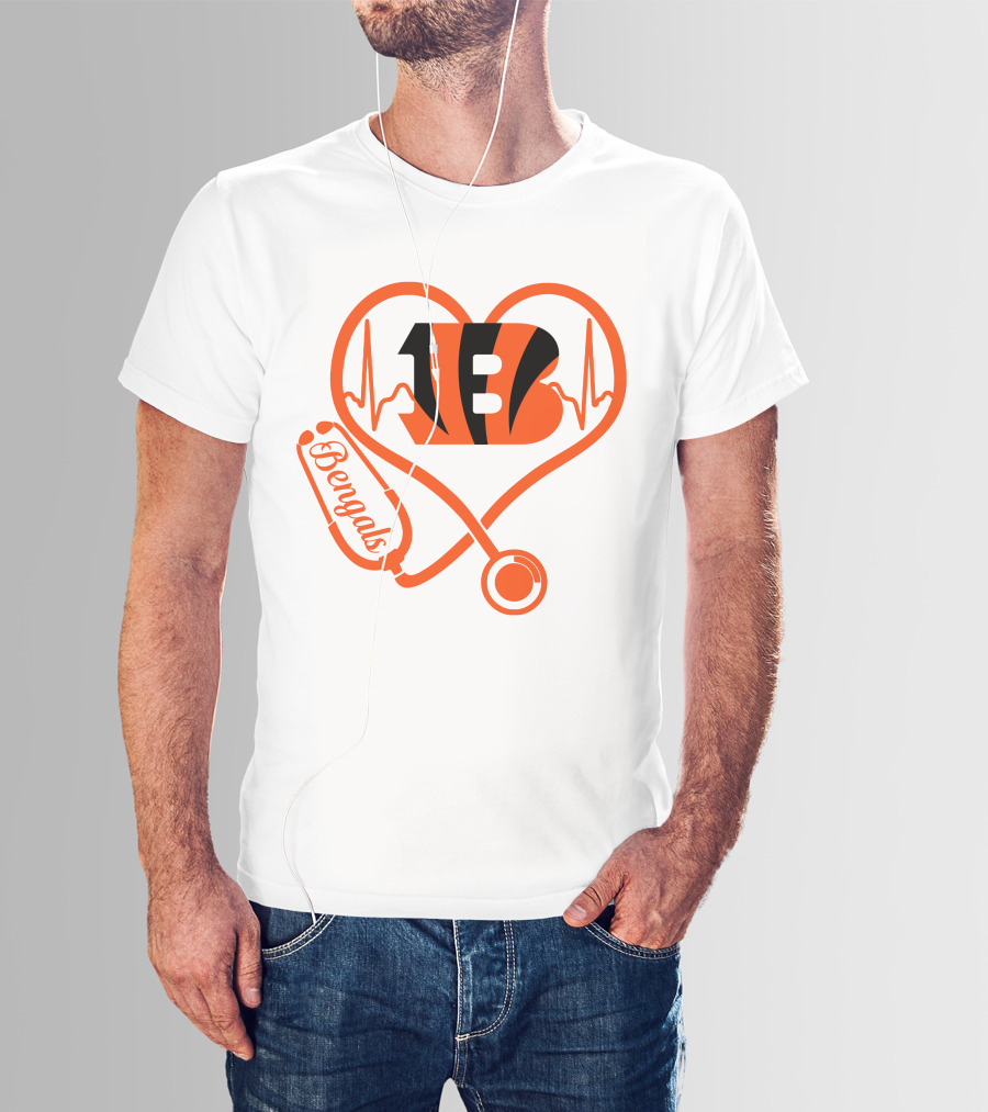 Nurse Heart Cincinnati Bengals Stethoscope Love 13 T-Shirt