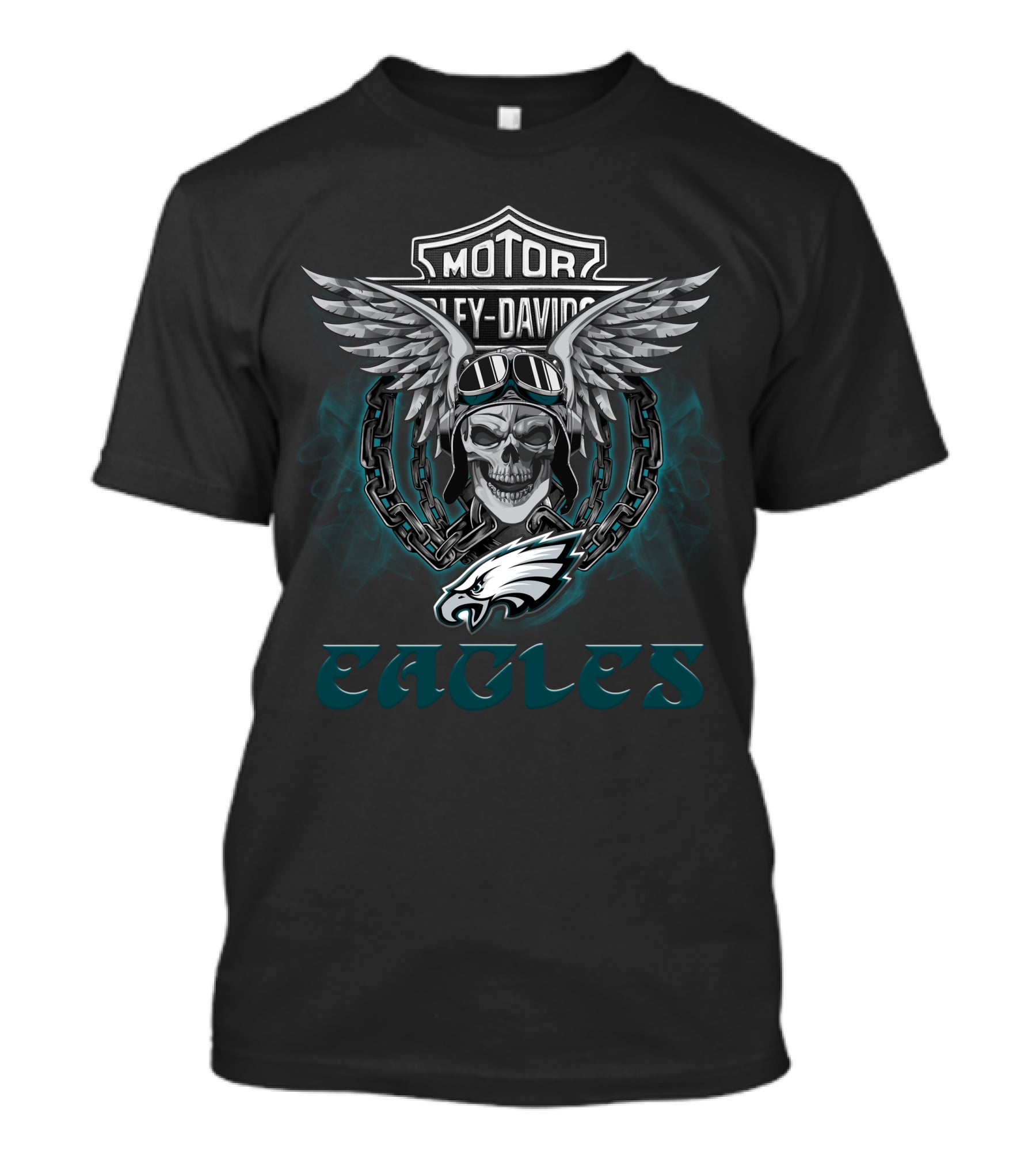 Harley Davidson Winged Skull Philadelphia Eagles Nfl Biker T-Shirt
