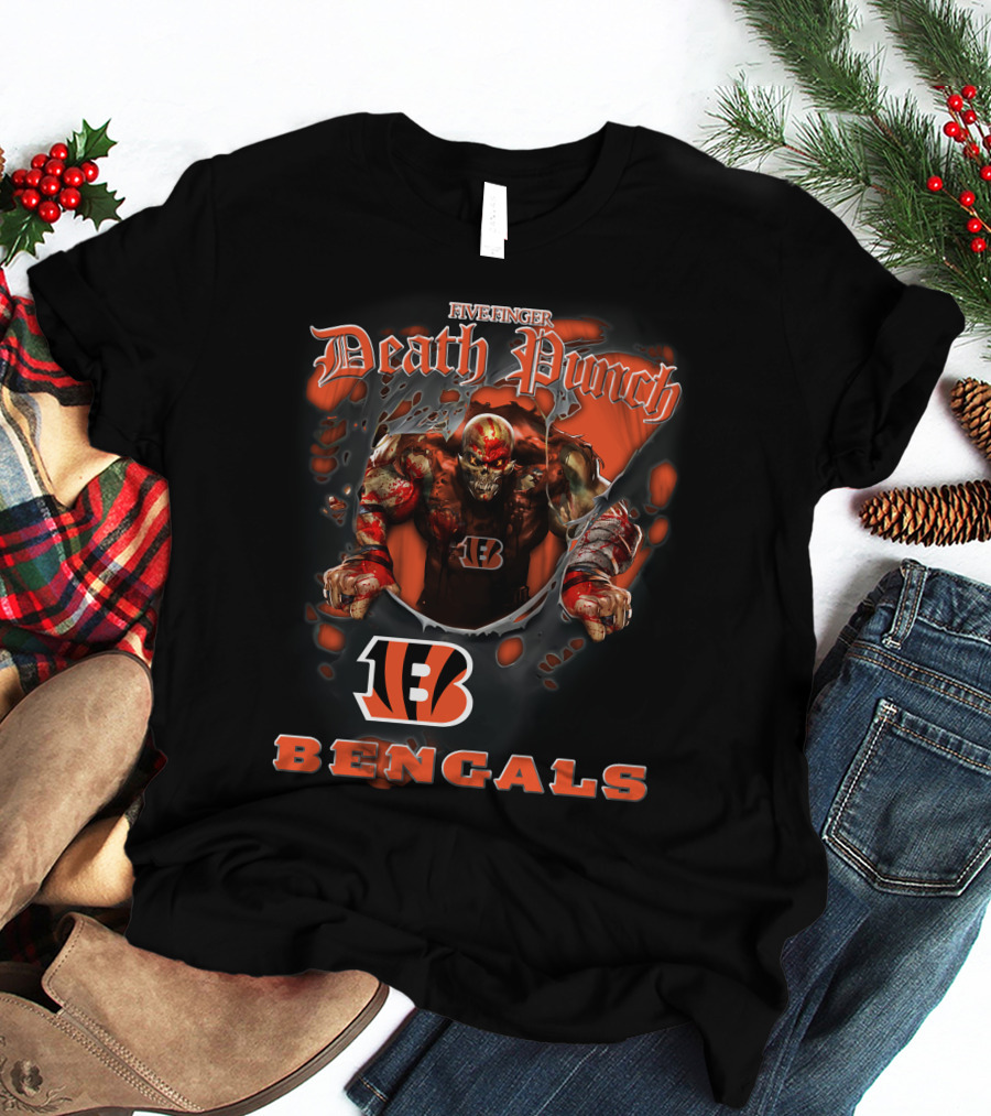 Five Finger Death Punch Nfl Cincinnati Bengals Biker Theme With Harley Davidson Elements T-Shirt