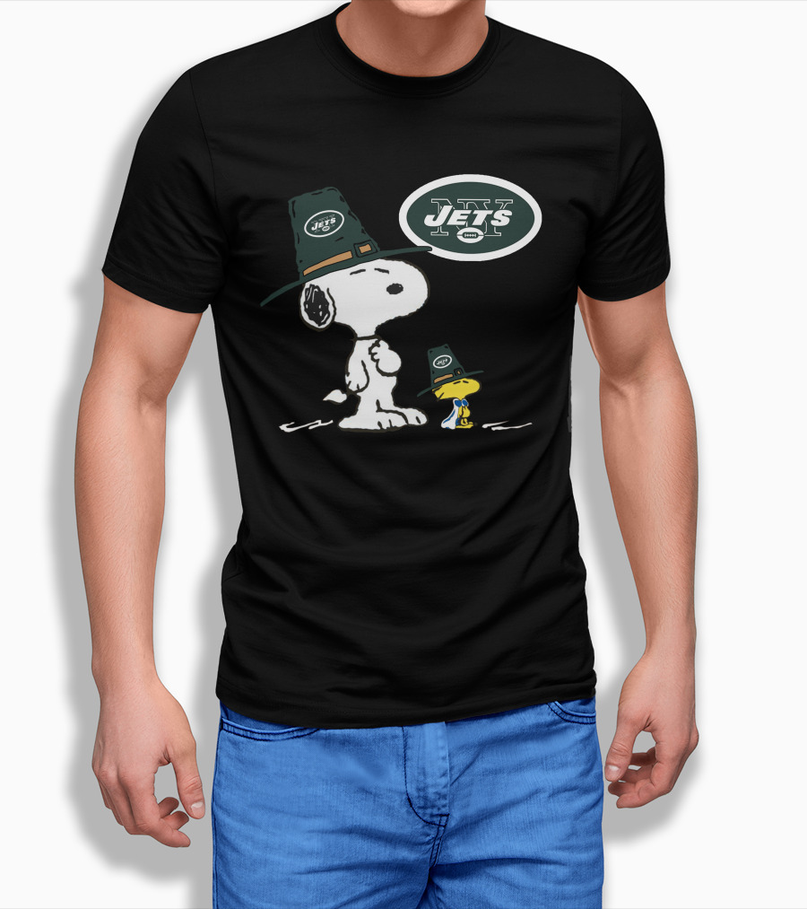 New York Jets Snoopy And Woodstock With Pilgrim Hats T-Shirt