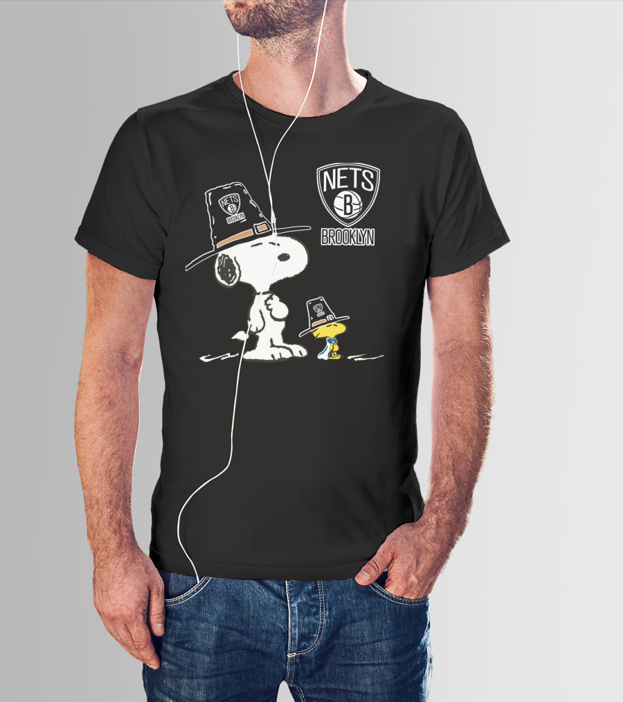 Brooklyn Nets Snoopy Woodstock Pilgrim Hats T-Shirt