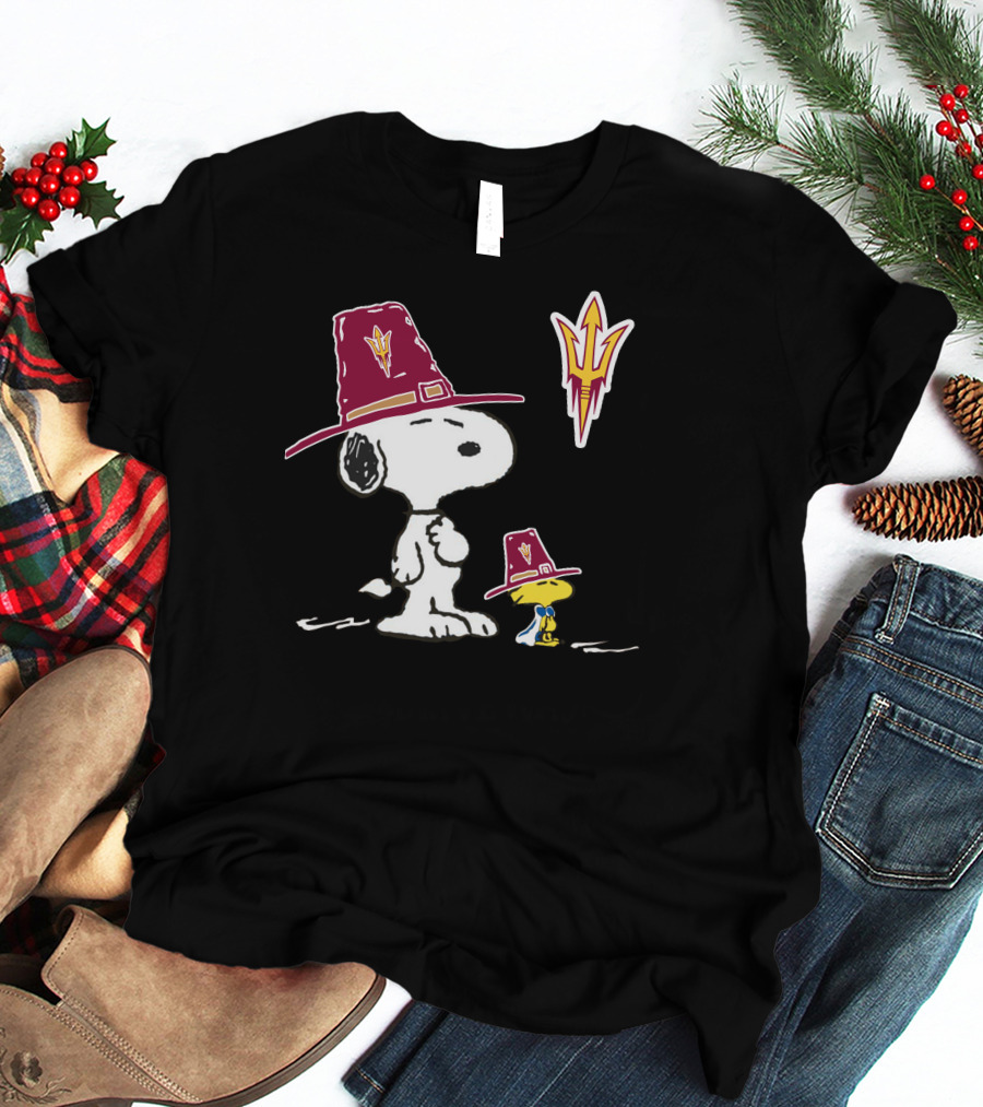 Arizona State Sun Devils Snoopy Woodstock Thanksgiving Pilgrim Hats T-Shirt