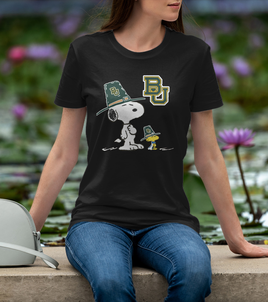Baylor BU Snoopy And Woodstock In BU Green Hats T-Shirt