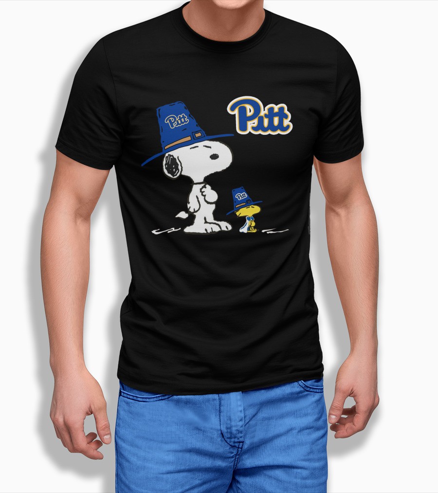 Pitt Panthers Snoopy And Woodstock In Pilgrim Hats T-Shirt