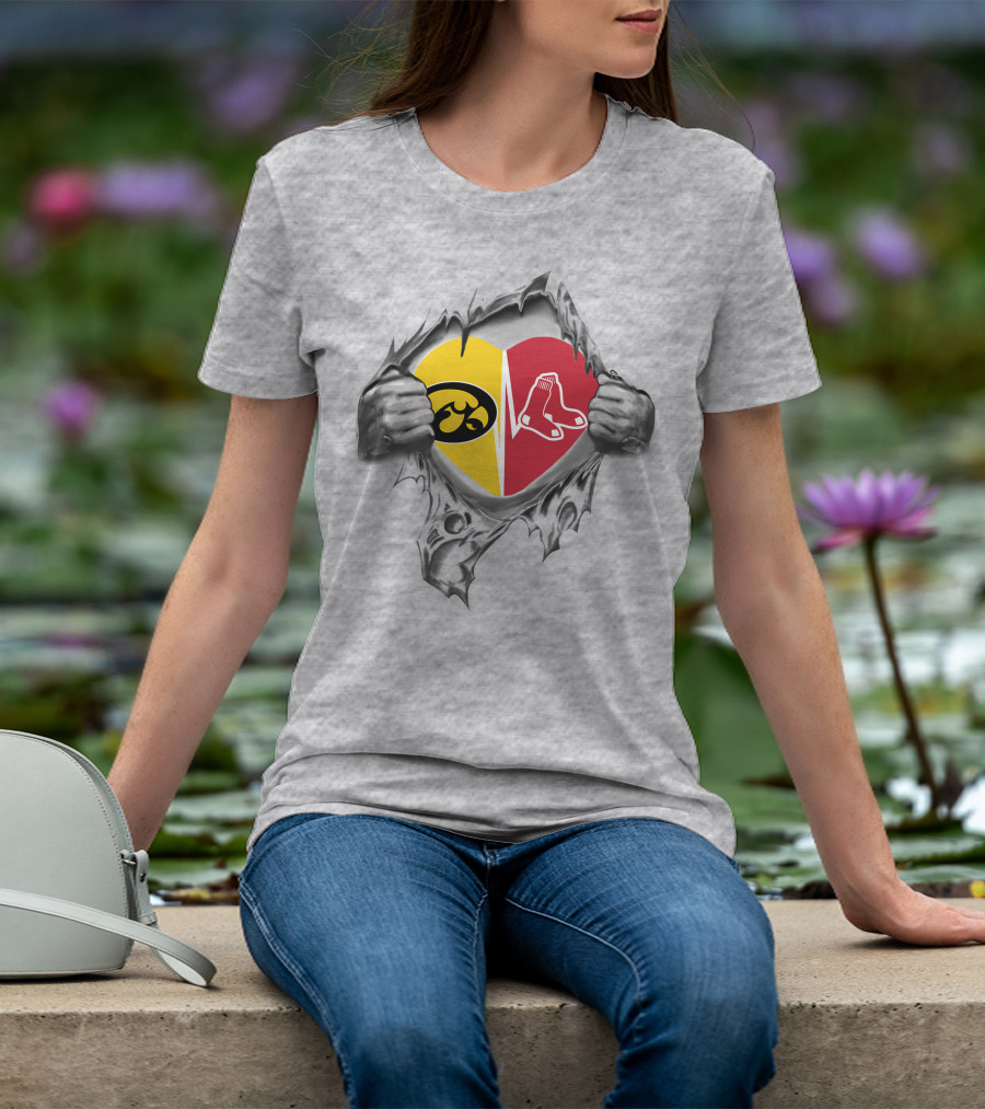 Iowa Hawkeyes Heart Meets Boston Red Sox Split T-Shirt