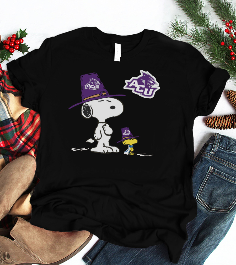 ACU Wildcats Snoopy Woodstock Pilgrim Hat T-Shirt