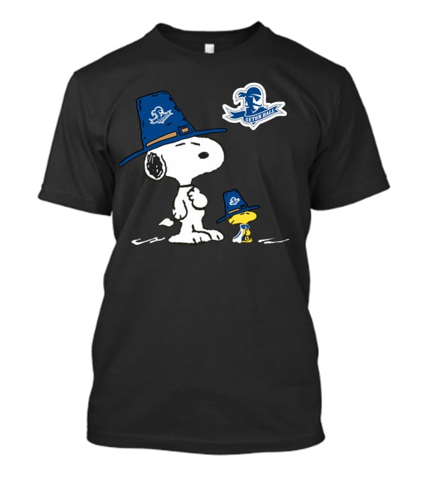 Seton Hall Snoopy And Woodstock In Seton Hall Pirate Hats T-Shirt