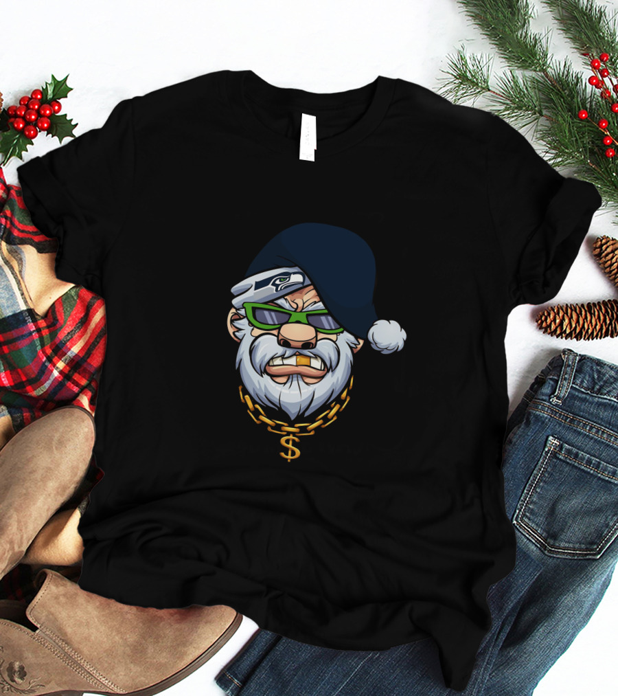 Seahawks Gangster Santa With Chain And Shades T-Shirt