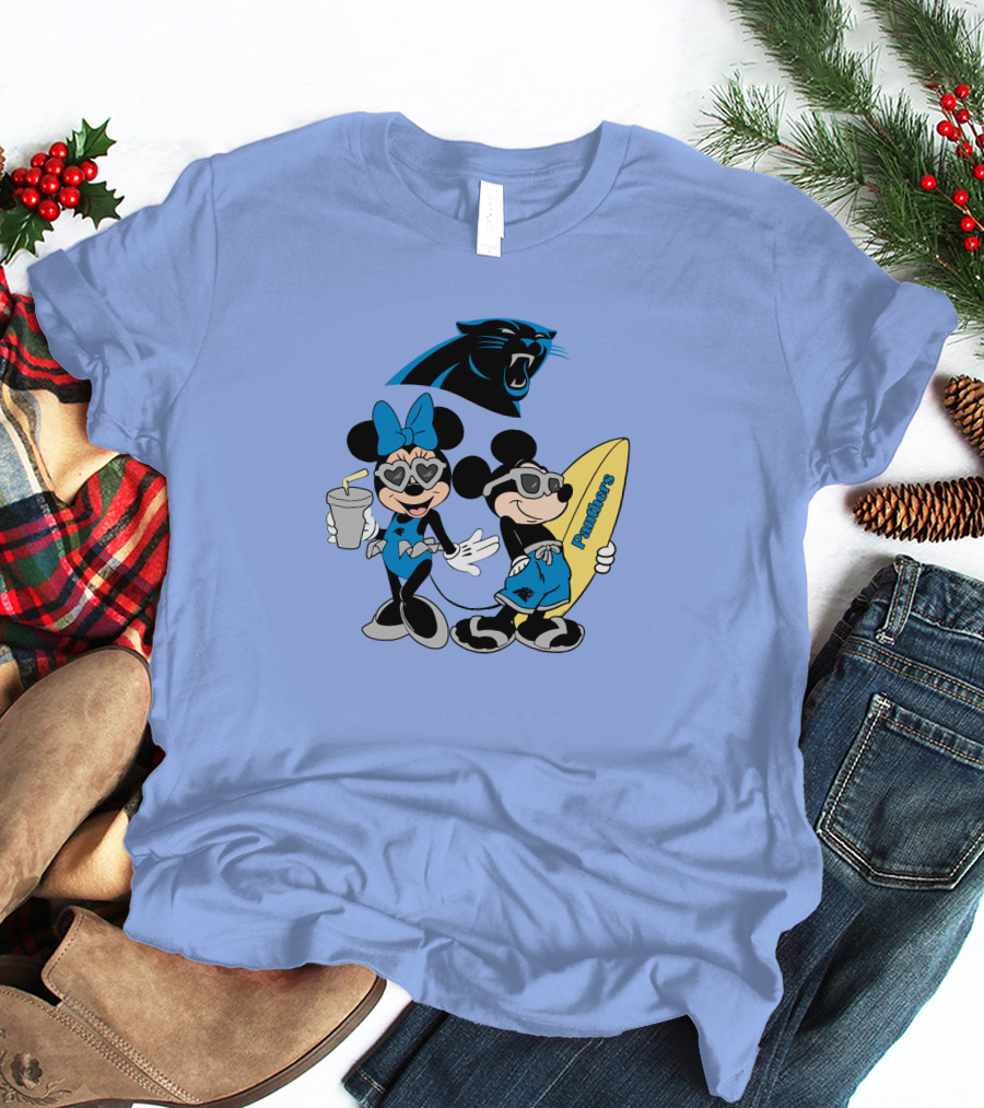 Mickey And Minnie Panthers Surfing Vacation T-Shirt