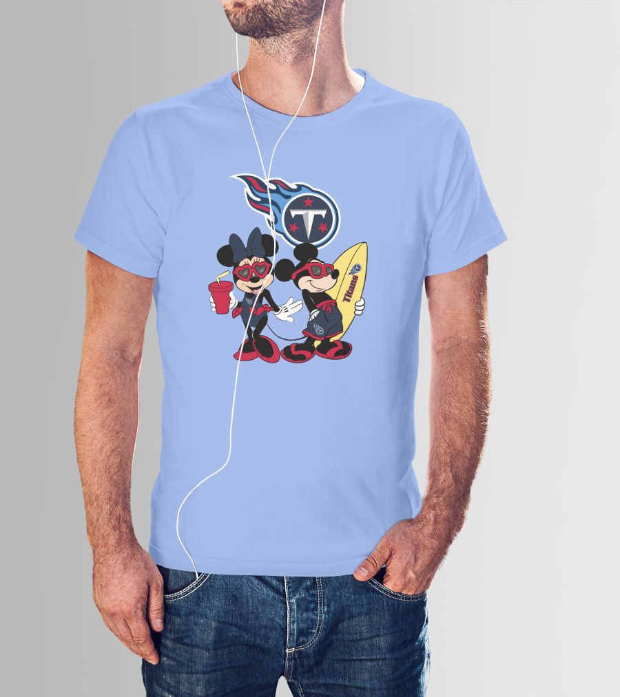 Titans Mickey Minnie Vacation With Tennessee Surfboard And Soda T-Shirt