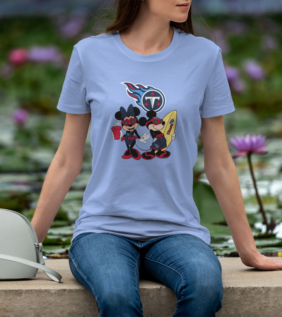 Titans Mickey Minnie Vacation With Tennessee Surfboard And Soda T-Shirt