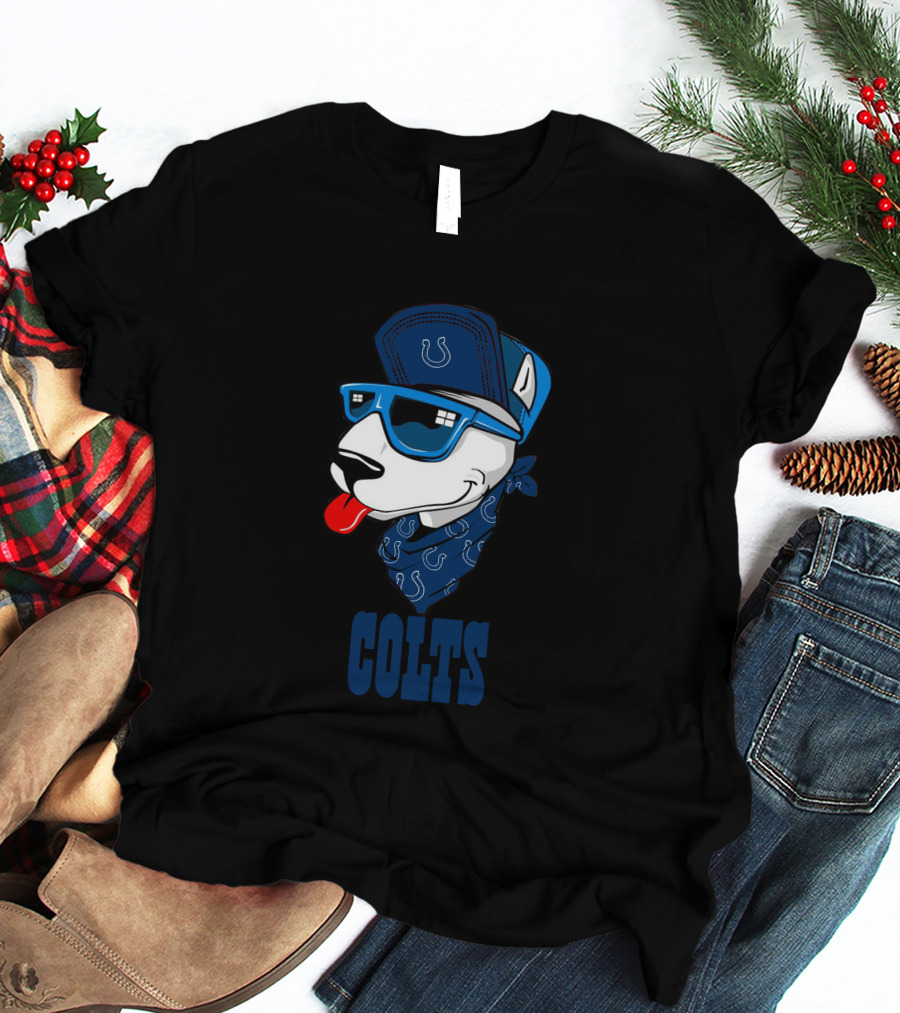 Colts Bull Terrier Wearing Sunglasses And Bandana With Horseshoe T-Shirt