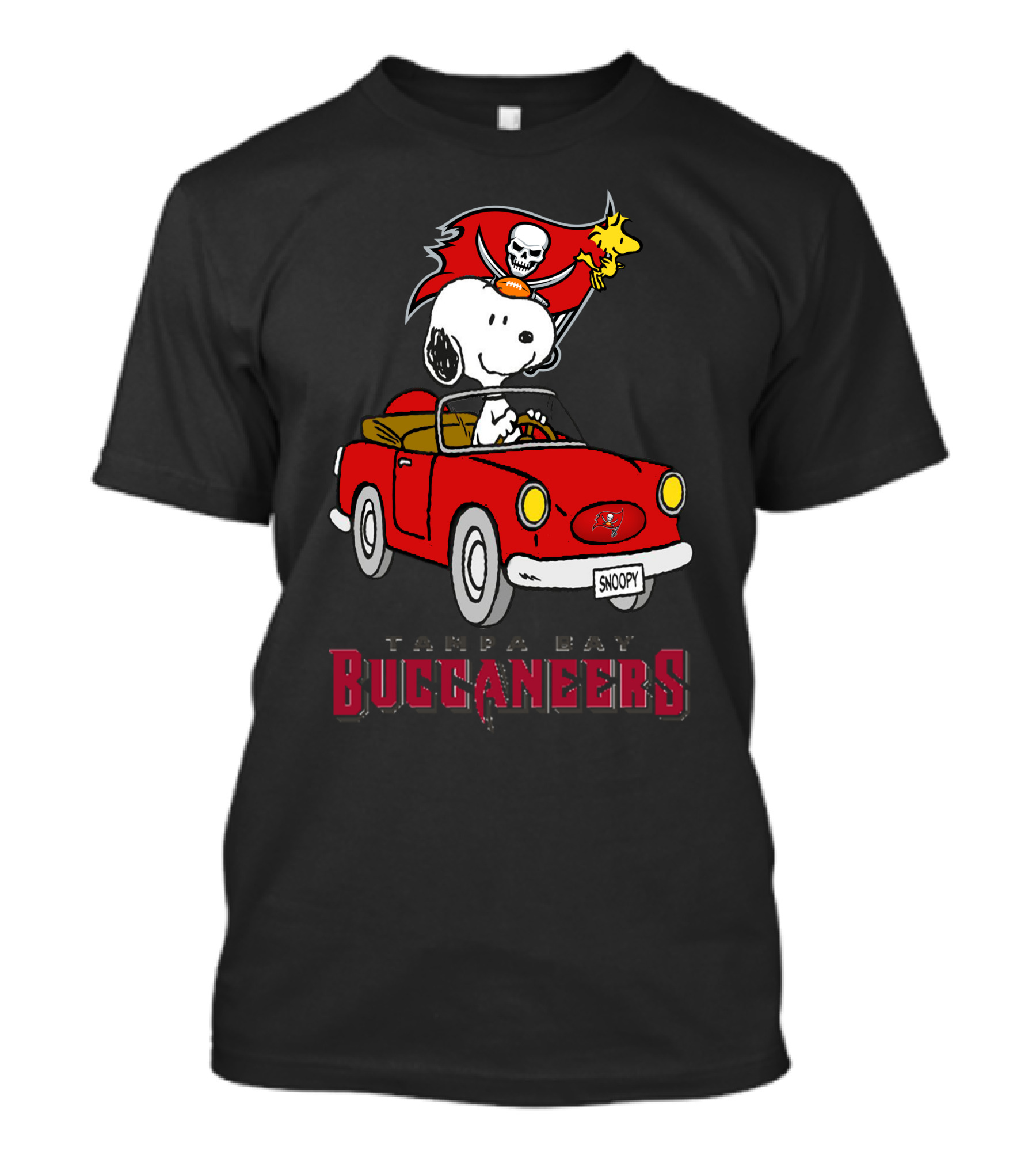 Tampa Bay Buccaneers Snoopy Driving Red Car T-Shirt