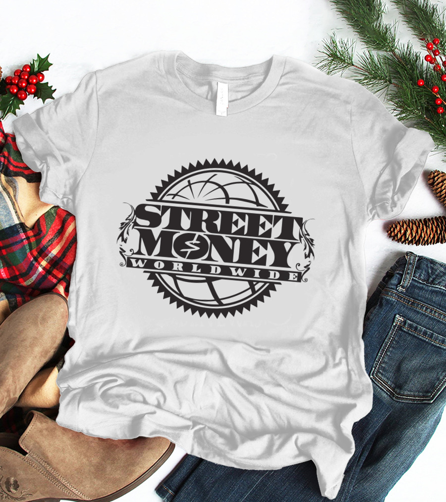 STREET MONEY WORLDWIDE Globe Emblem With Stylized Dollar T-Shirt