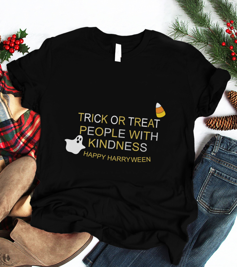 TRICK OR TREAT PEOPLE WITH KINDNESS HAPPY HARRYWEEN Ghost Candy Corn T-Shirt