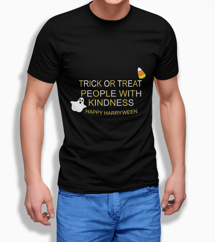 TRICK OR TREAT PEOPLE WITH KINDNESS HAPPY HARRYWEEN Ghost Candy Corn T-Shirt