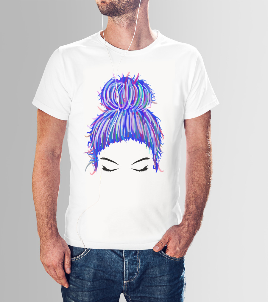 Messy Bun Mom Colorful Hair Updo T-Shirt