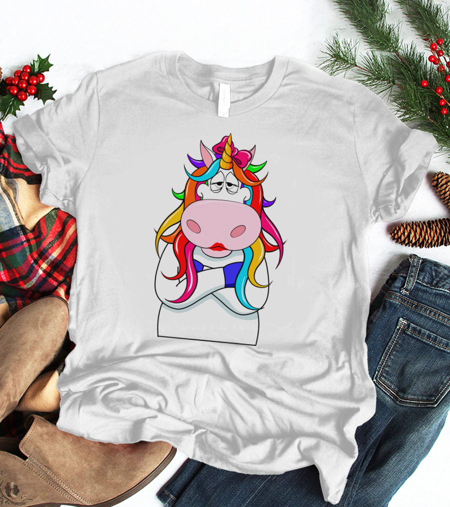 Bored Unicorn With Rainbow Mane And Crossed Arms T-Shirt