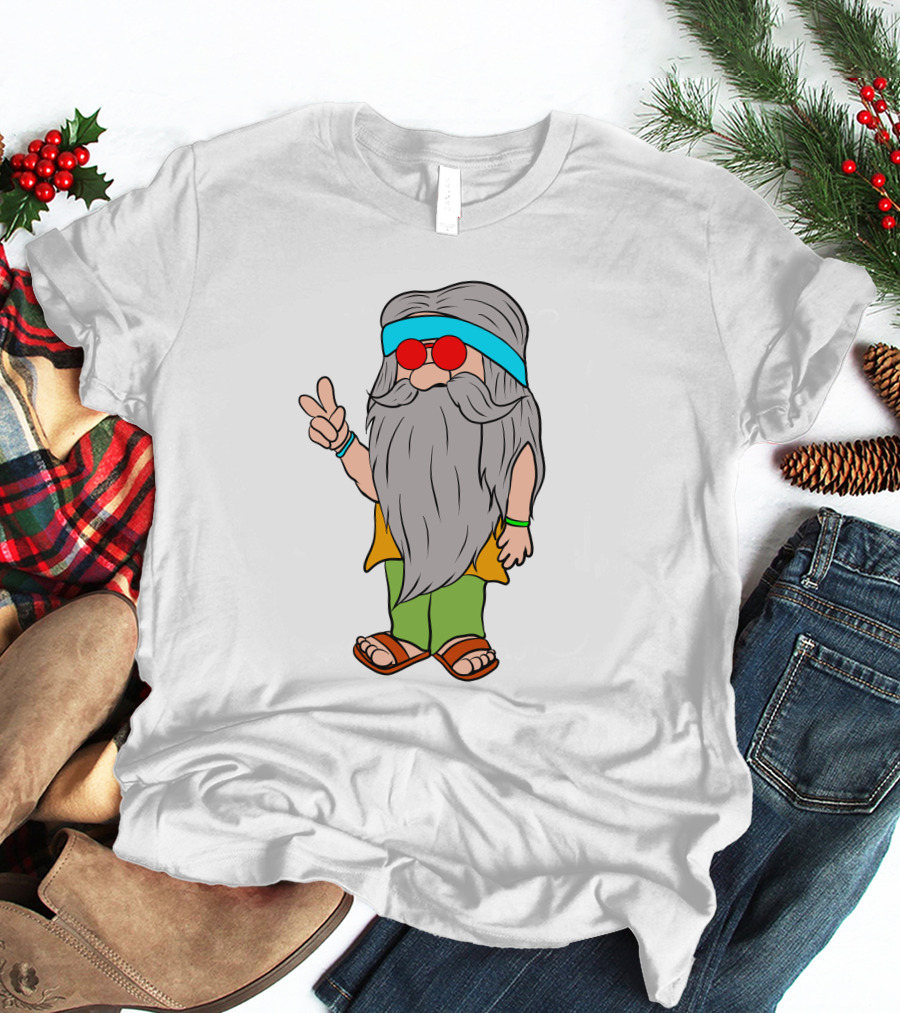 Funny Hippie Gnome Peace Sign Retro Vibes T-Shirt