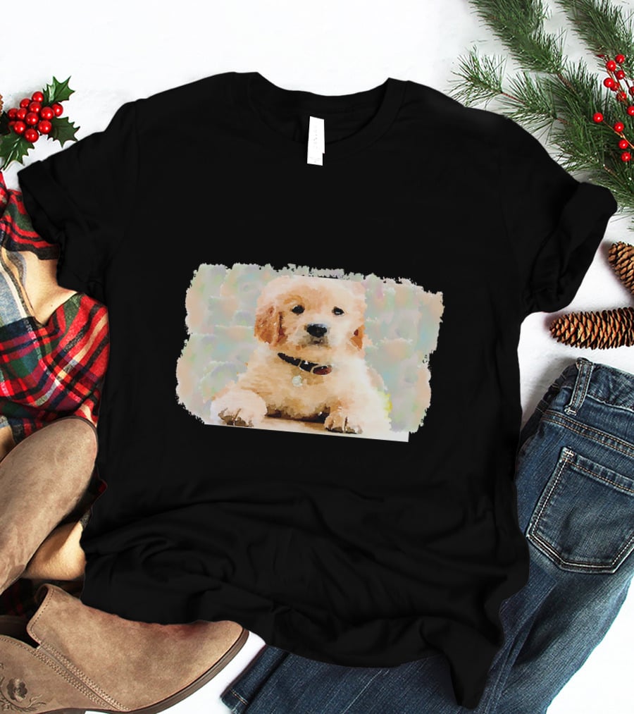 Watercolor Puppy Dog Golden Retriever Pastel Abstract T-Shirt