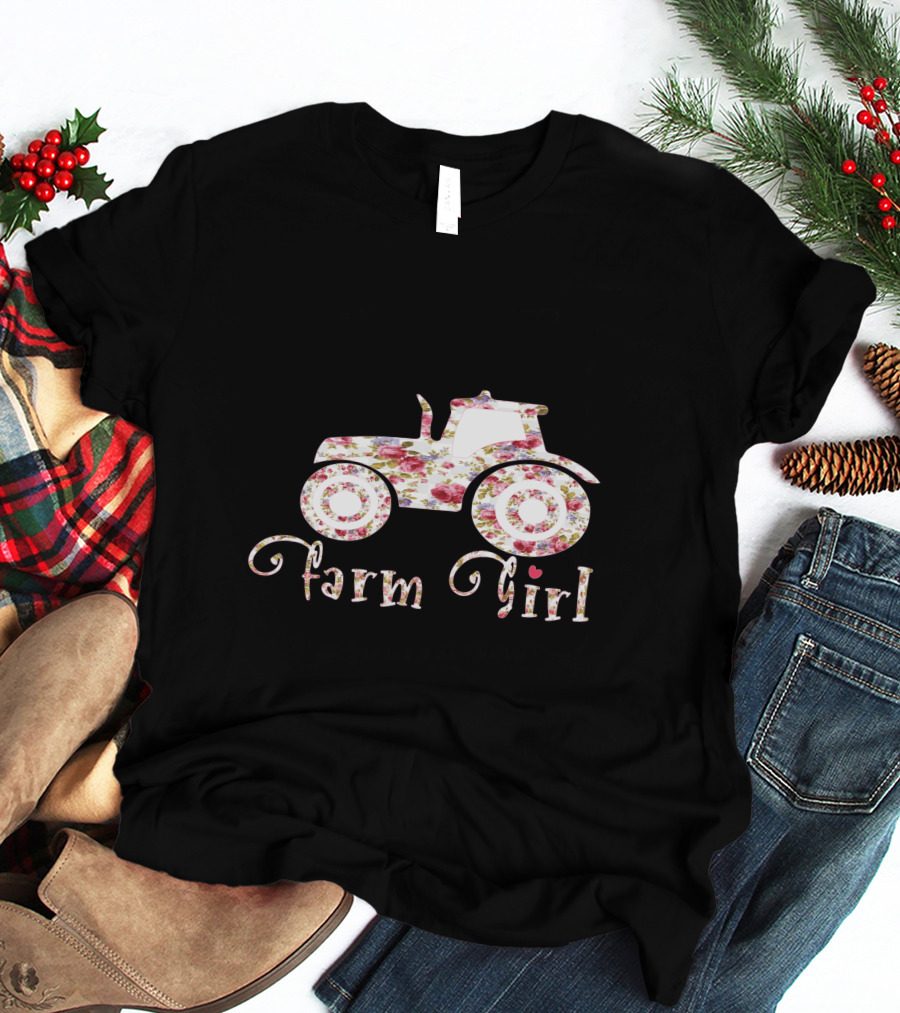 Farm Girl Floral Tractor T-Shirt
