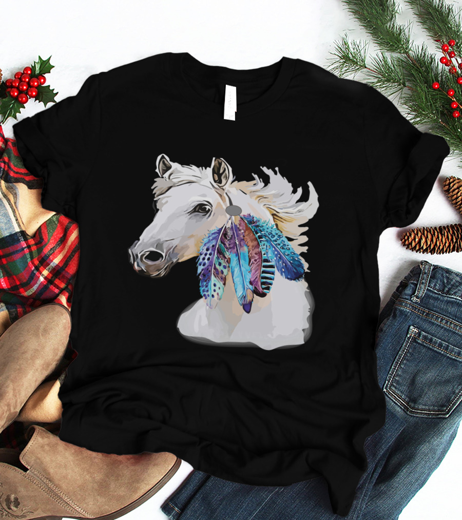 Horse Boho Feathers Vibrant Mane T-Shirt