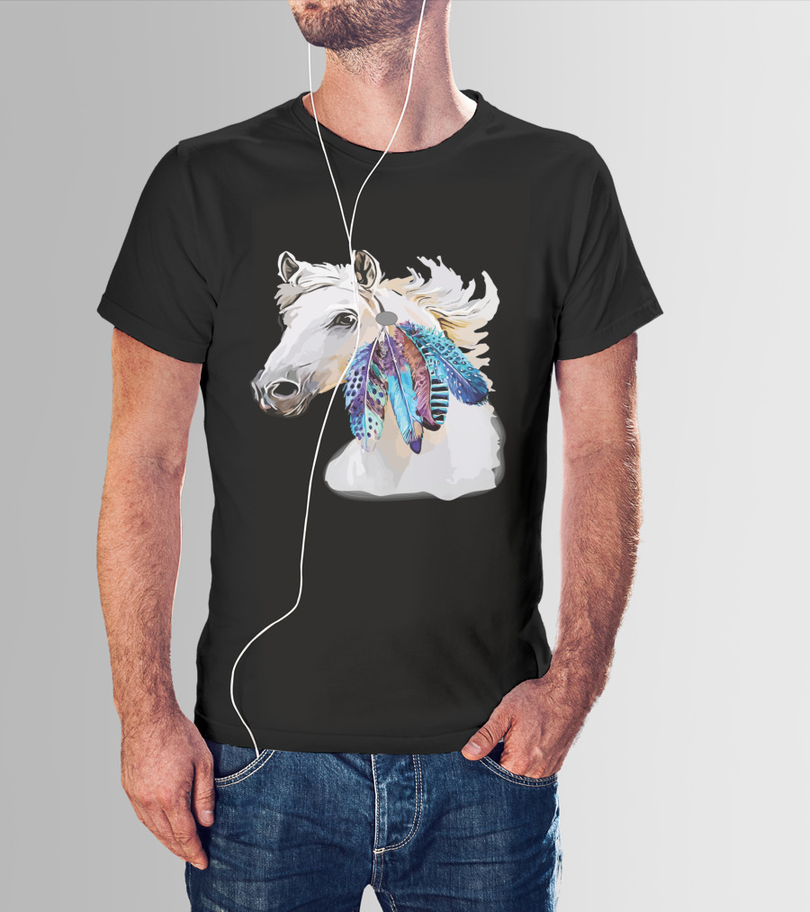 Horse Boho Feathers Vibrant Mane T-Shirt