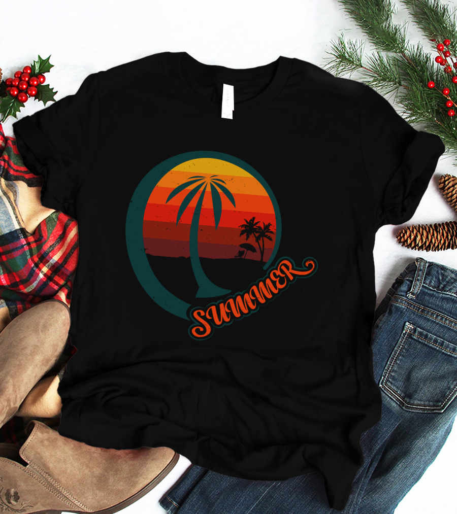 Summer Palm Sunset Beach Scene T-Shirt