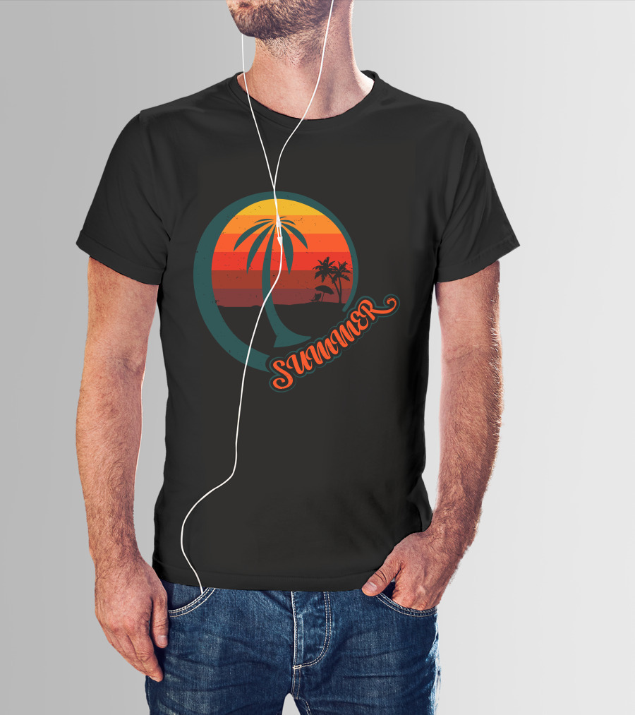 Summer Palm Sunset Beach Scene T-Shirt
