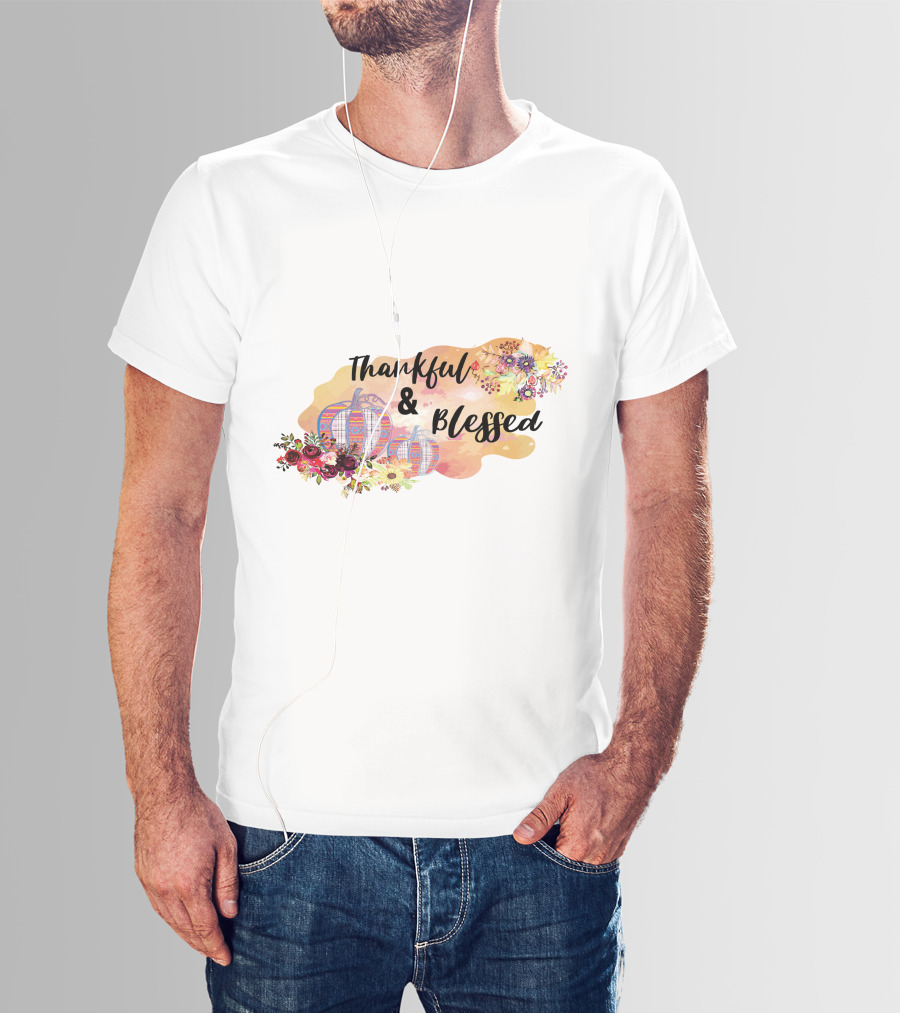 Thankful And Blessed Floral Watercolor Pumpkins T-Shirt
