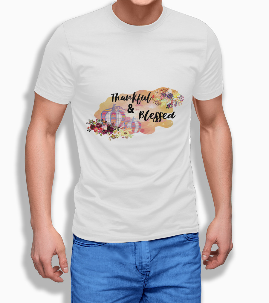 Thankful And Blessed Floral Watercolor Pumpkins T-Shirt
