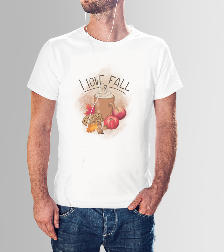 I Love Fall Coffee Apples Cookies Leaves Acorns T-Shirt