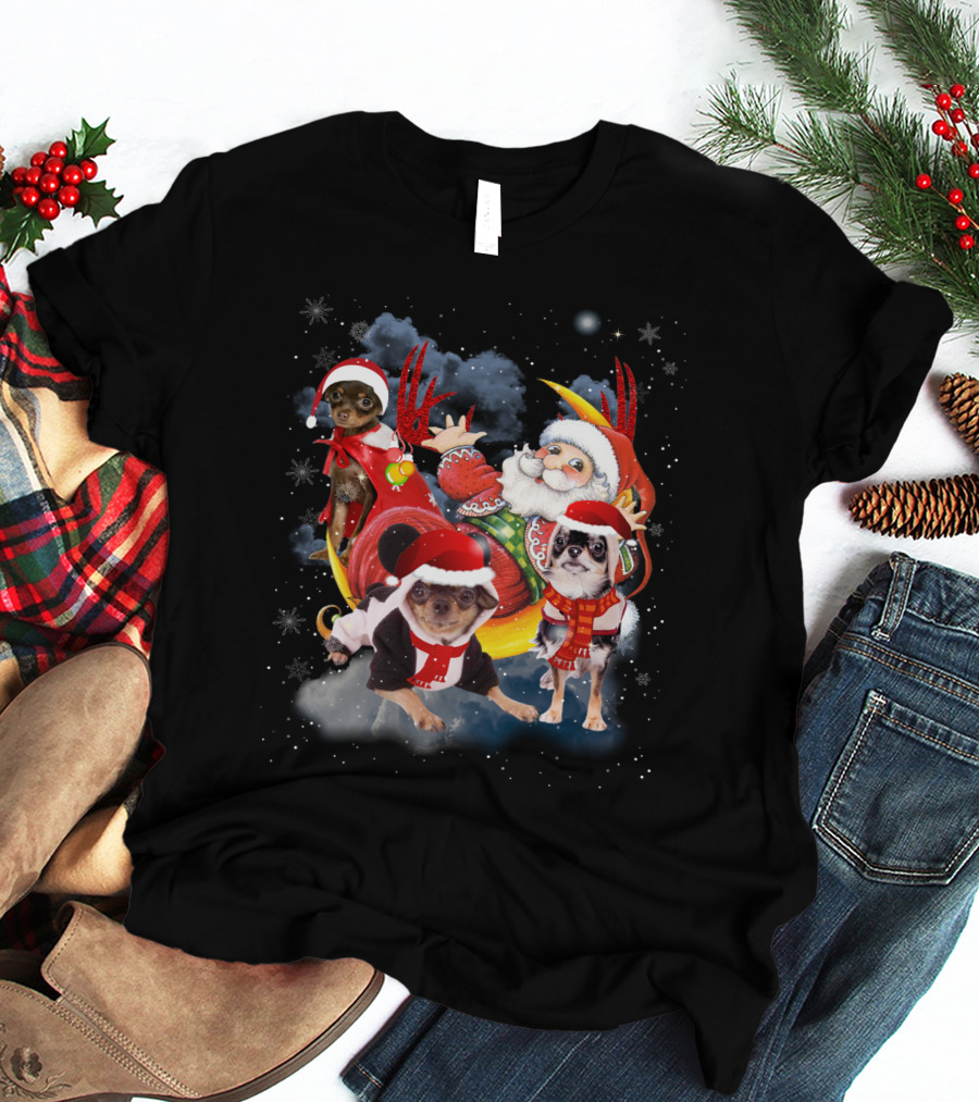 Santa's Sleigh Ride With Festive Christmas Dogs T-Shirt