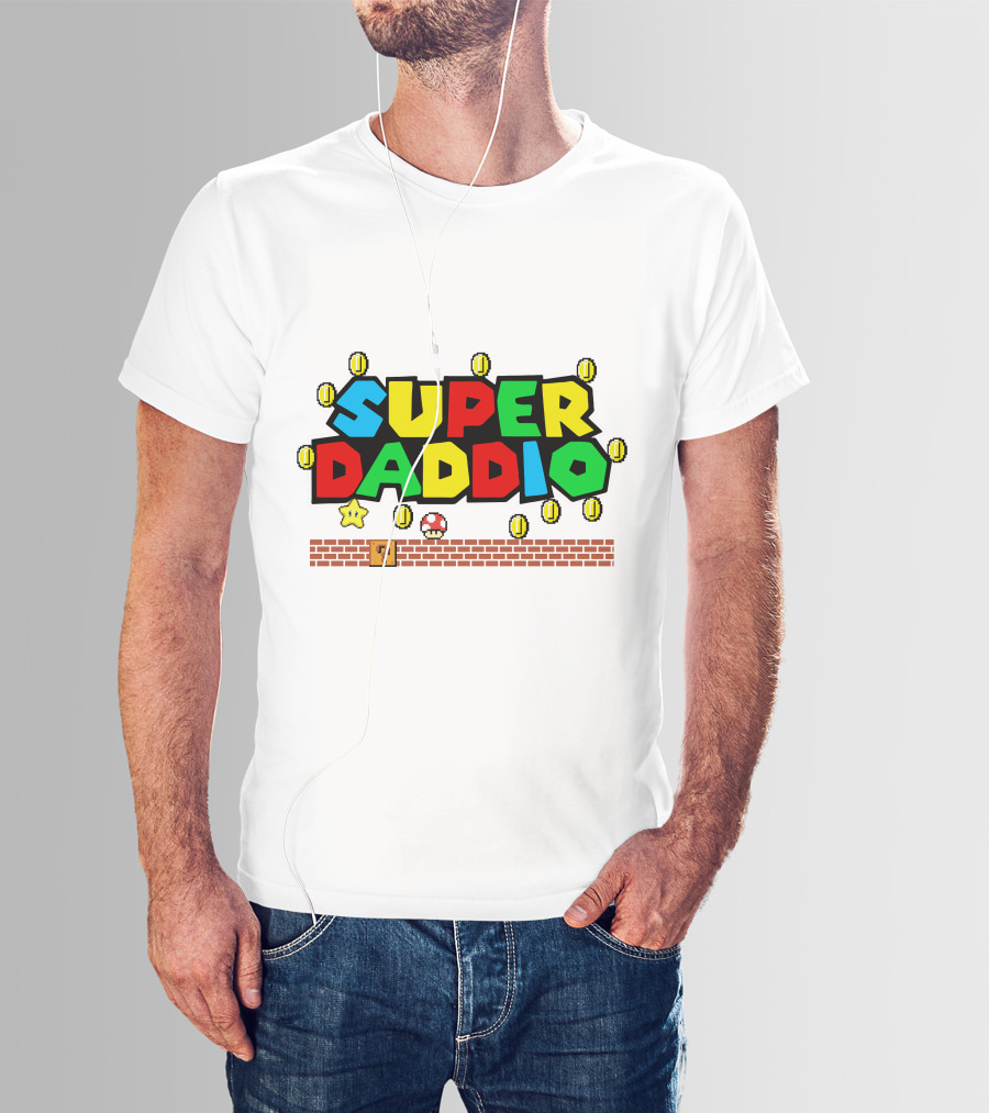 Fathers Day Super Daddio Nintendo Mario Parody Coins Bricks Star T-Shirt