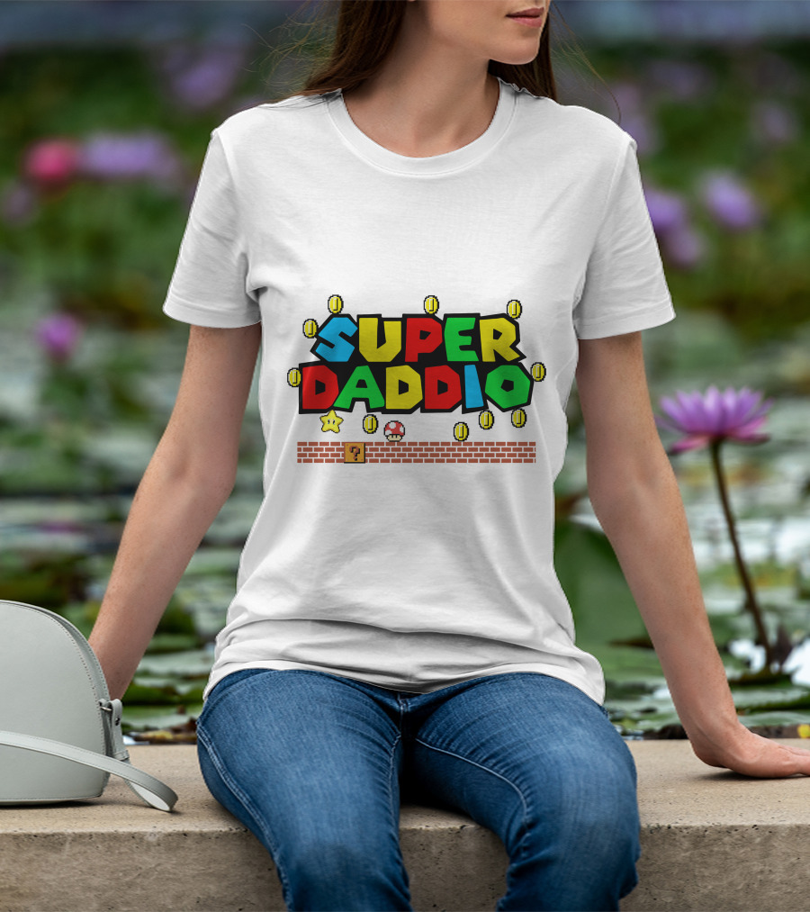 Fathers Day Super Daddio Nintendo Mario Parody Coins Bricks Star T-Shirt