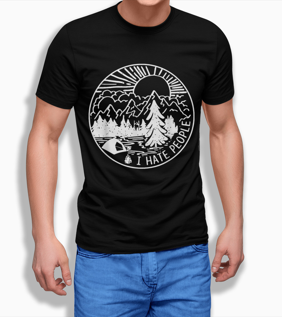 I Hate People Camping Mountains Forest Night Scene T-Shirt