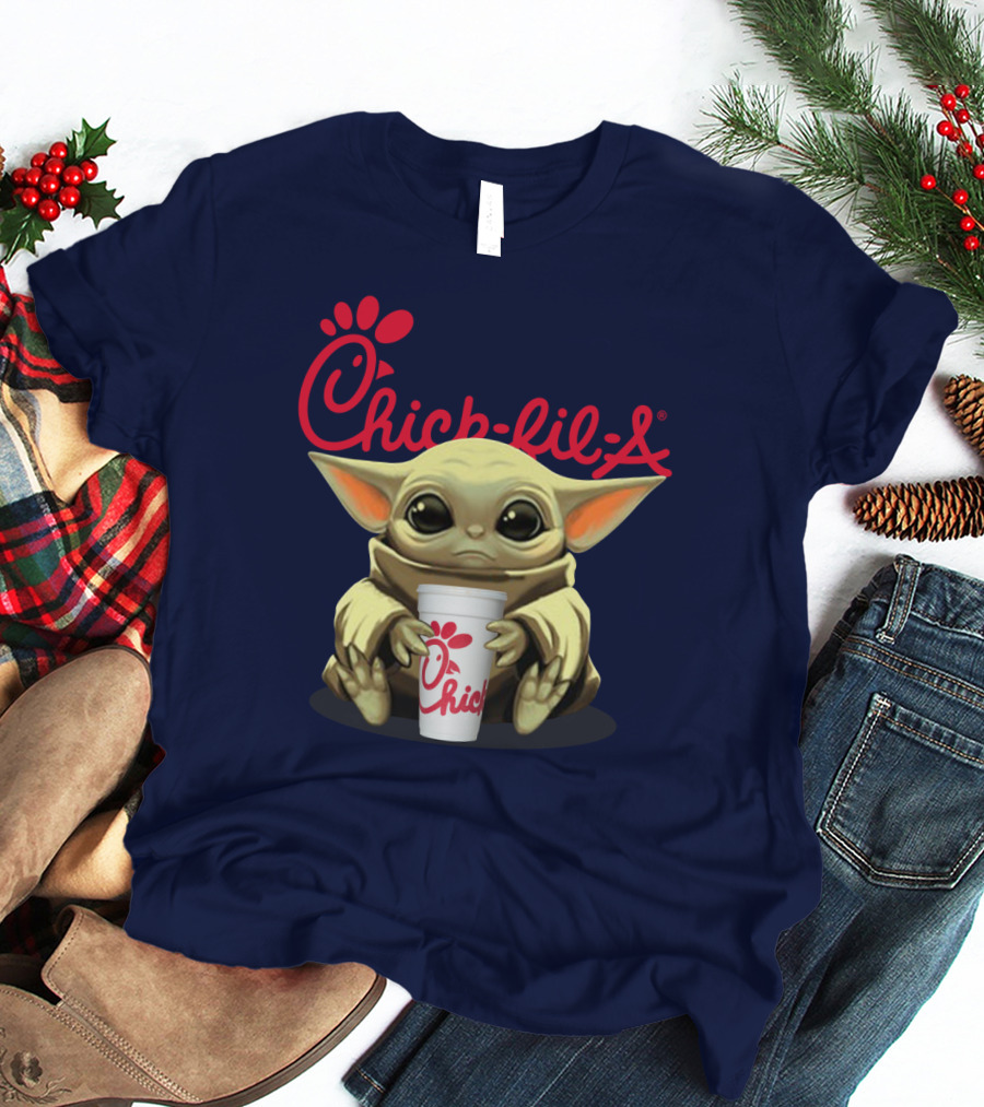 Chick-fil-A Baby Yoda Holding Cup Star Wars T-Shirt