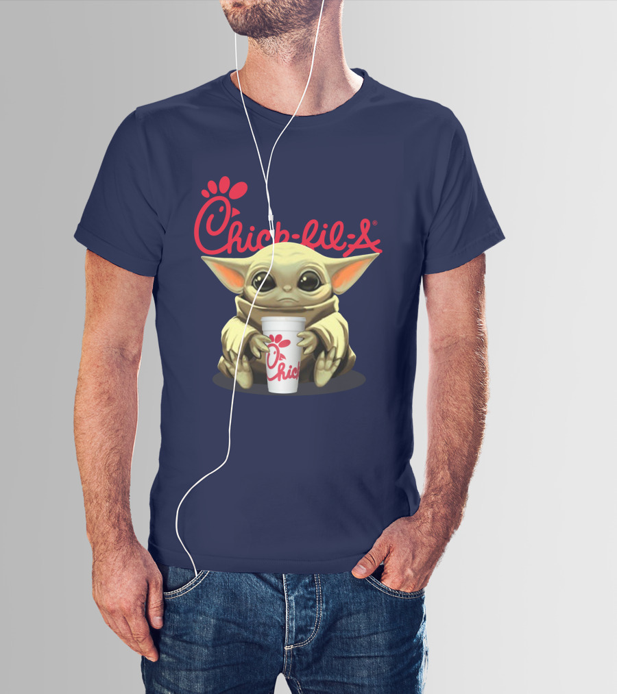 Chick-fil-A Baby Yoda Holding Cup Star Wars T-Shirt