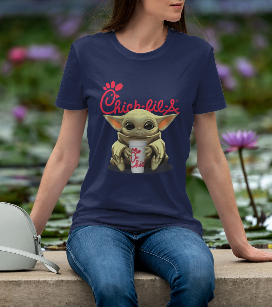 Chick-fil-A Baby Yoda Holding Cup Star Wars T-Shirt