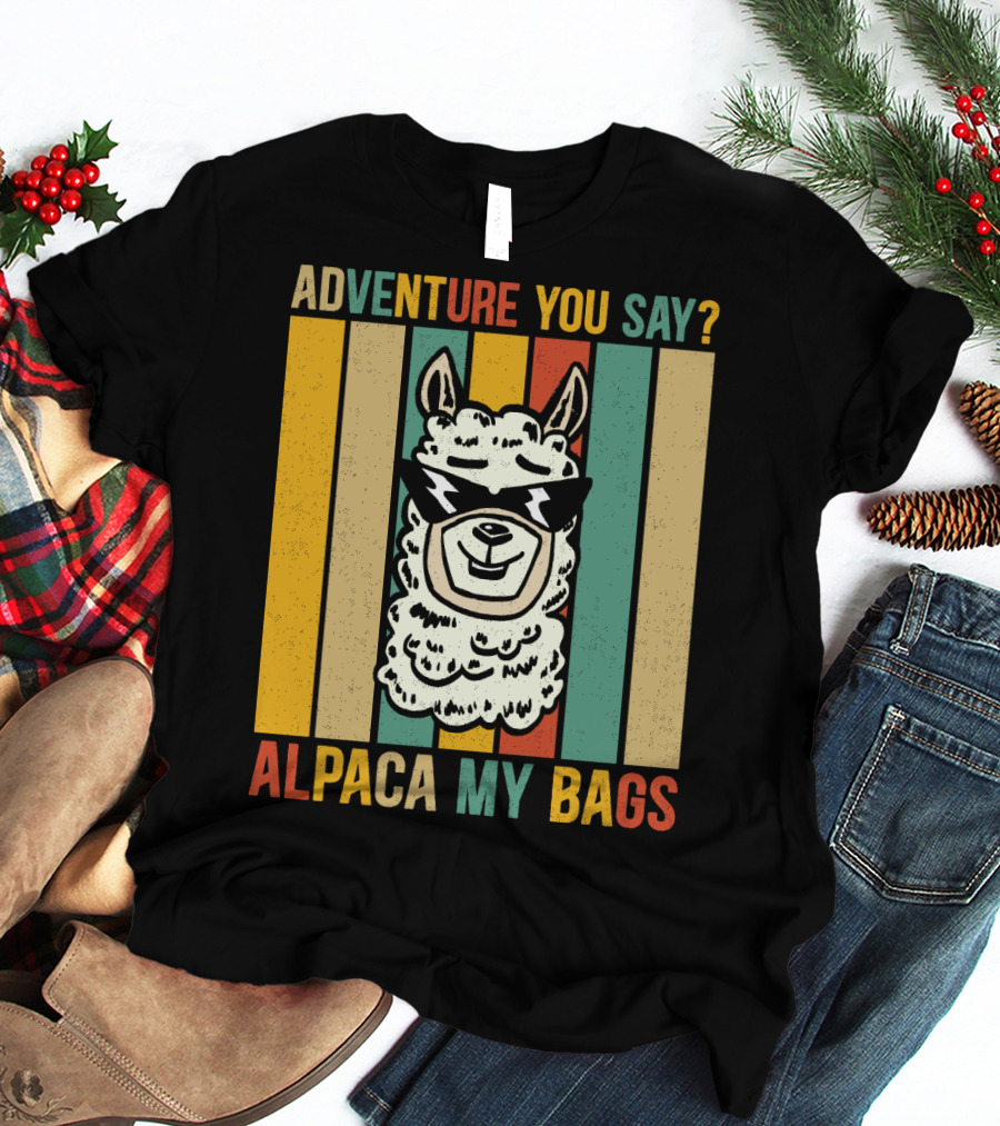 Adventure You Say Alpaca My Bags Vintage Retro Striped Alpaca T-Shirt