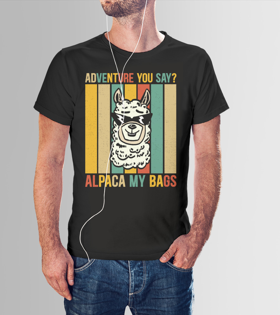 Adventure You Say Alpaca My Bags Vintage Retro Striped Alpaca T-Shirt