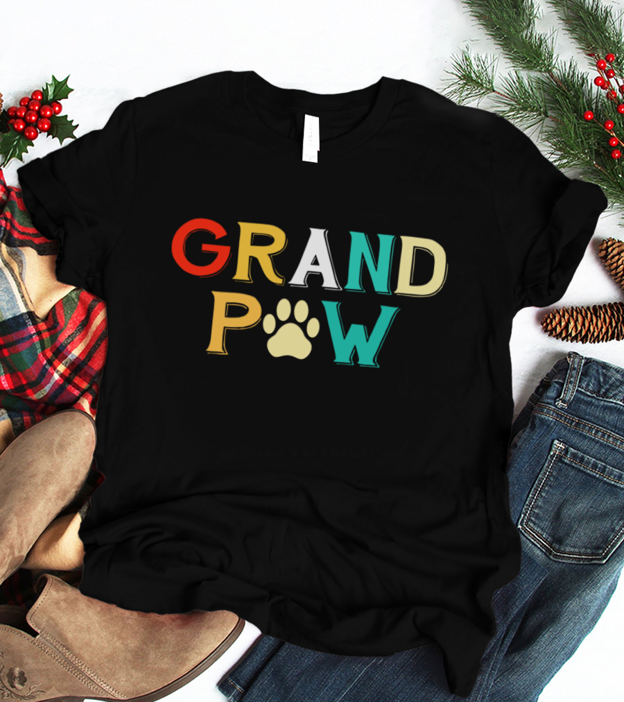 Grand Paw Doggy Puppy Lover Grandpa Funny Dog Paw Prints T-Shirt