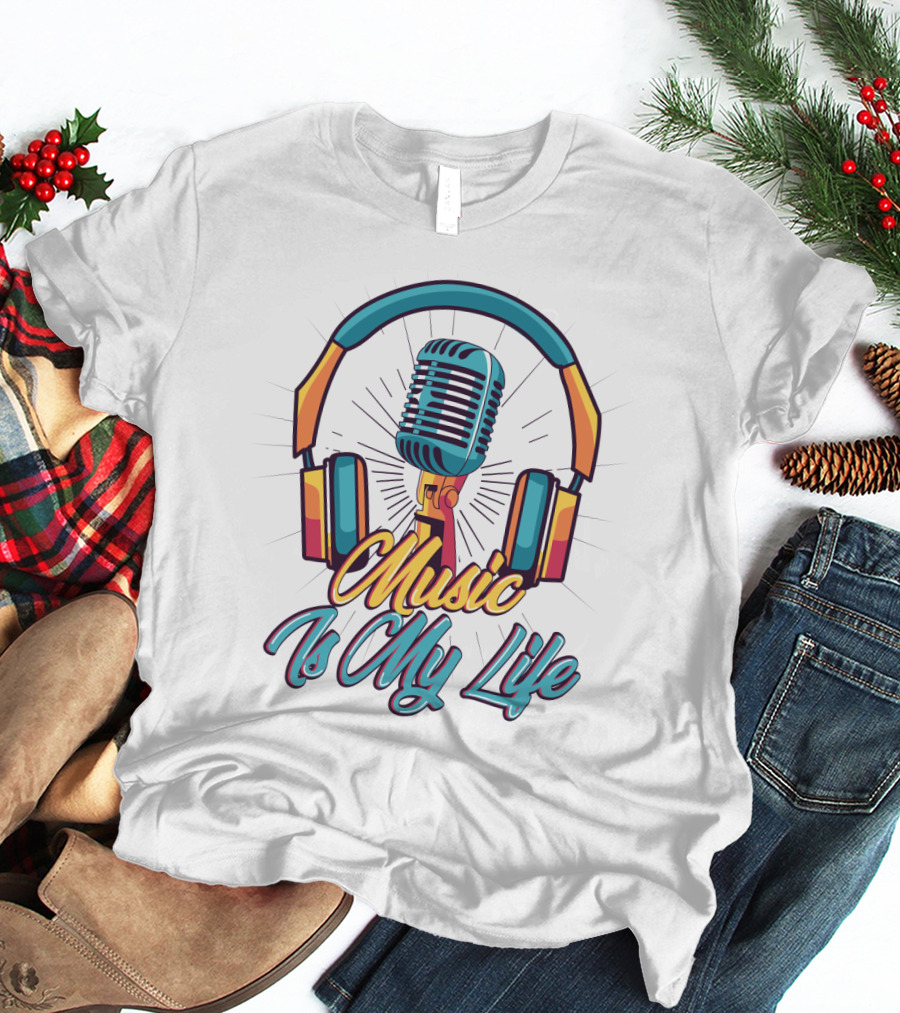 Funny Music Is My Life Microphone Headphones T-Shirt