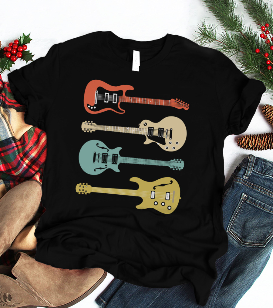 Vintage Bass Guitar Colorful Electric Guitars Collection T-Shirt