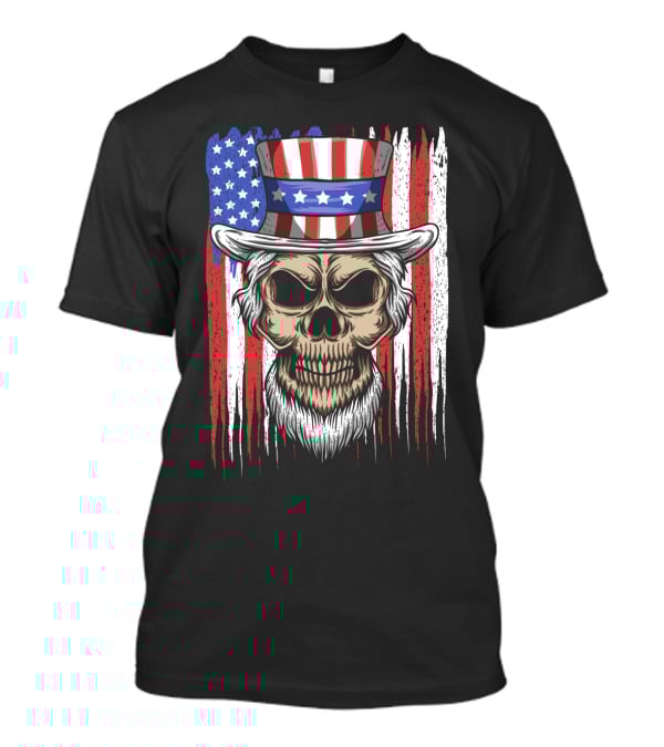 Skull Uncle Sam American Flag Hat T-Shirt