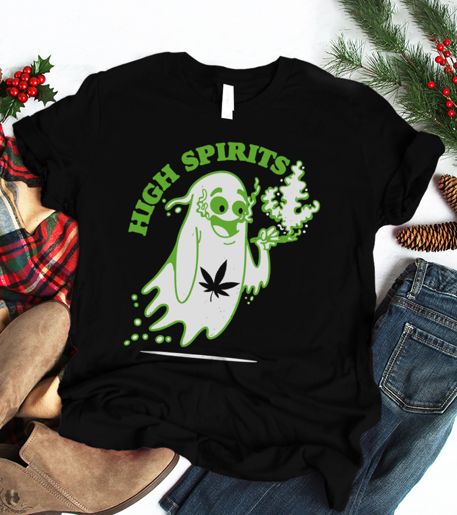 High Spirits Funny Halloween Marijuana CBD Weed Smokers Stoners And Pothead T-Shirt